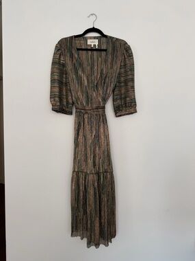 ba&sh Metallic Multi-Stripe V-Neck Maxi Dress